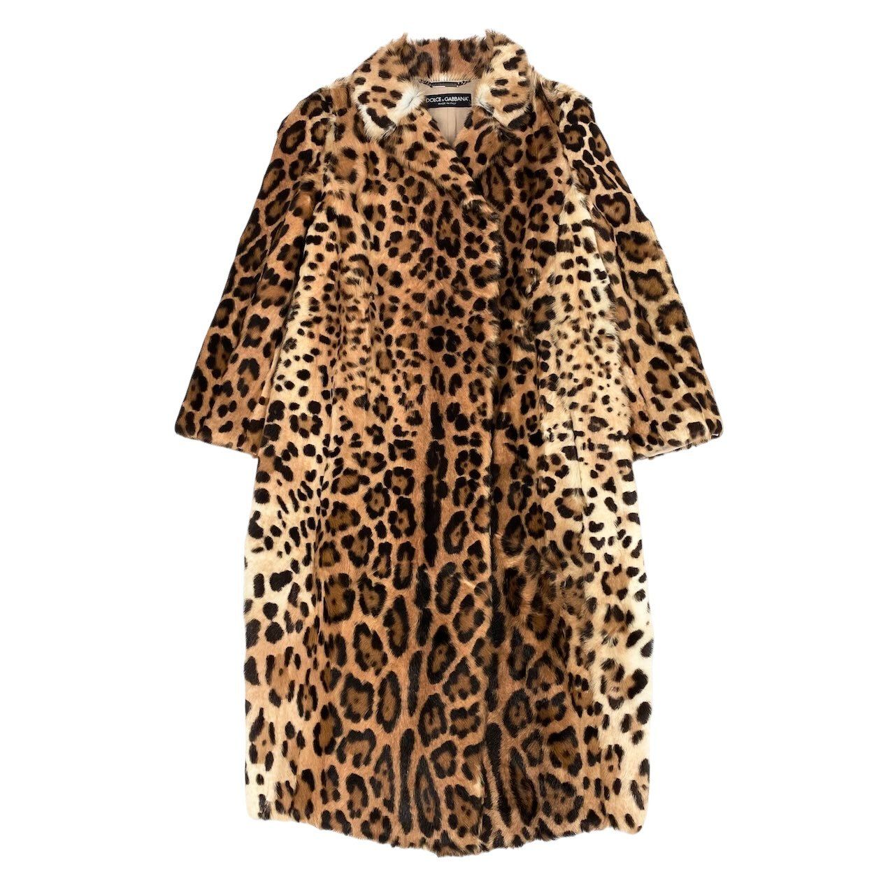 Dolce & Gabbana E1 & Fur Long Coat Leopard 36 Beige Fur — view 2