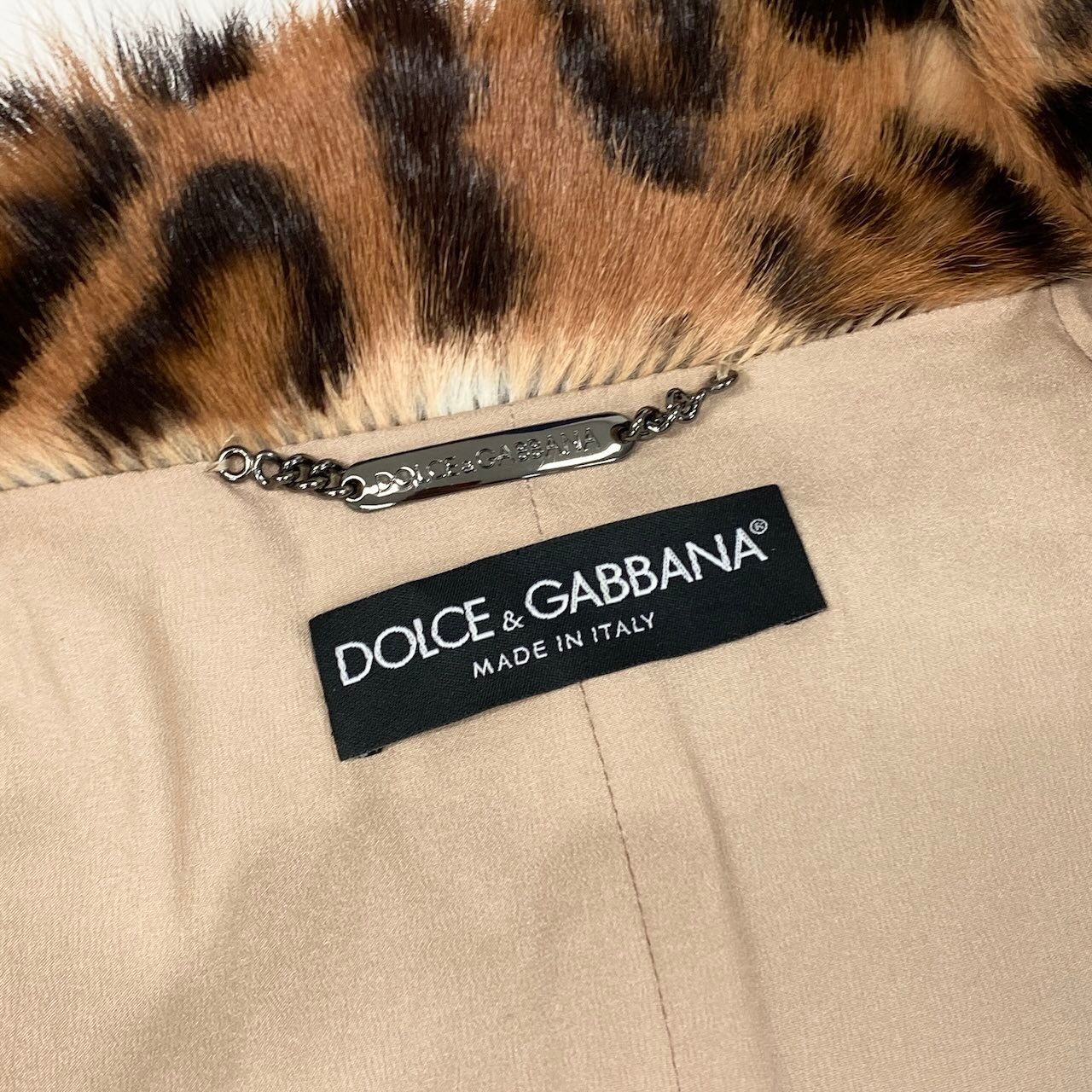 Dolce & Gabbana E1 & Fur Long Coat Leopard 36 Beige Fur — view 9