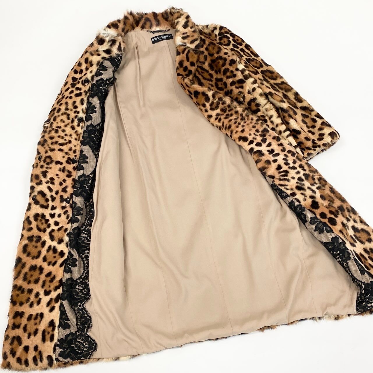 Dolce & Gabbana E1 & Fur Long Coat Leopard 36 Beige Fur — view 4