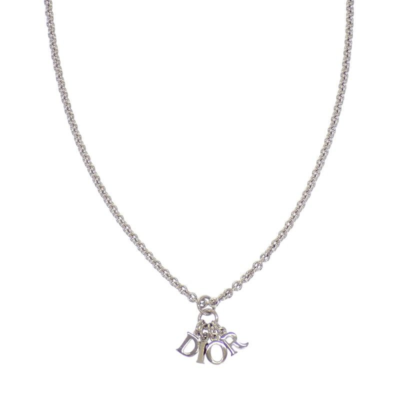 Dior Logo Pendant Necklace Metal Silver Available