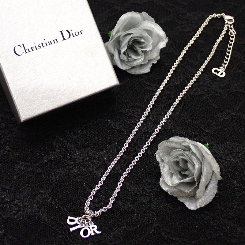Dior Logo Pendant Necklace Metal Silver Available — view 2