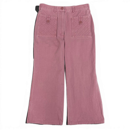 Chanel E1 CC Logo Quilted Cropped Length Denim 38 Pink Jeans — view 2