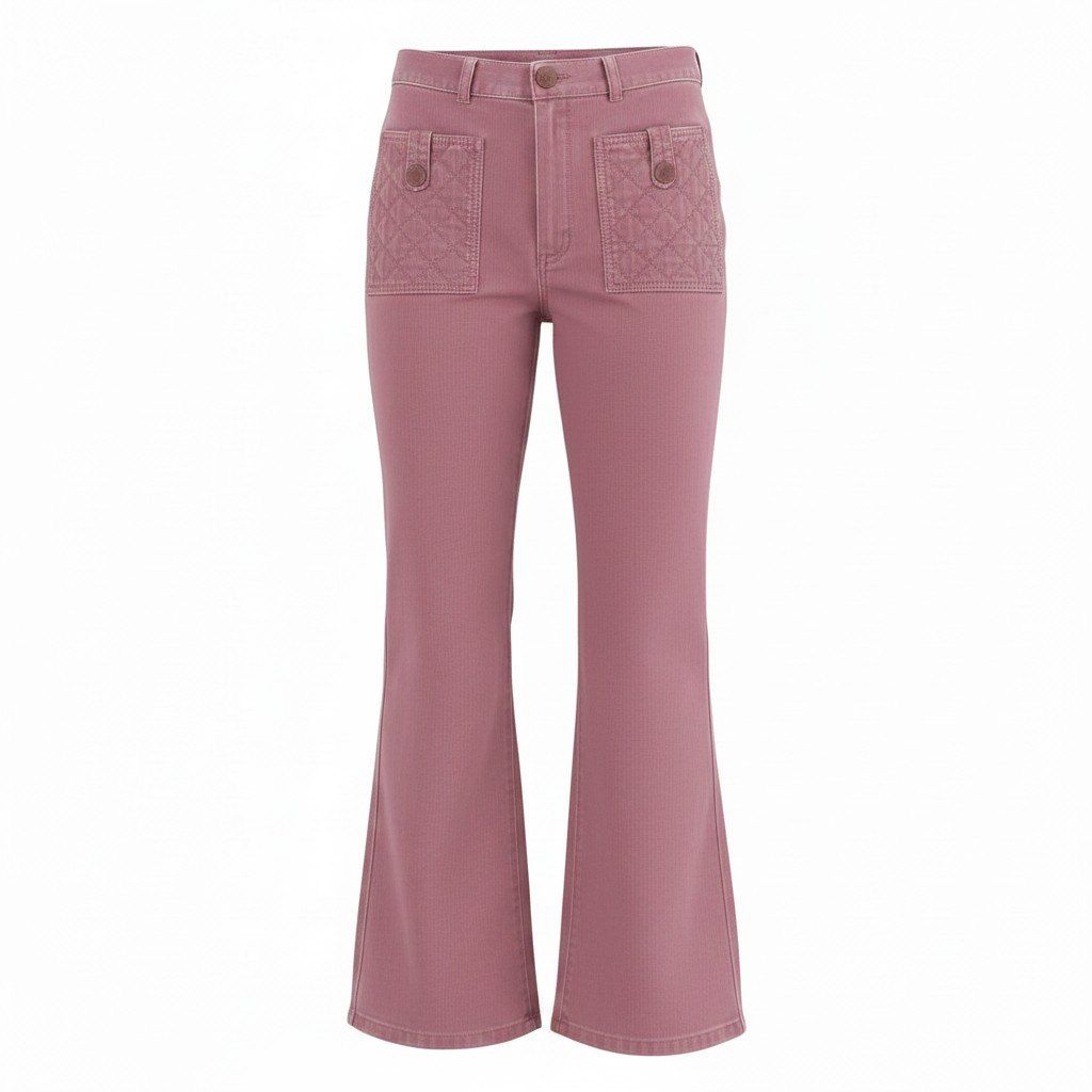 Chanel E1 CC Logo Quilted Cropped Length Denim 38 Pink Jeans