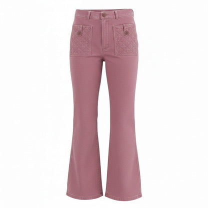 Chanel E1 CC Logo Quilted Cropped Length Denim 38 Pink Jeans