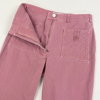 Chanel E1 CC Logo Quilted Cropped Length Denim 38 Pink Jeans — view 4