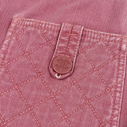 Chanel E1 CC Logo Quilted Cropped Length Denim 38 Pink Jeans — view 8