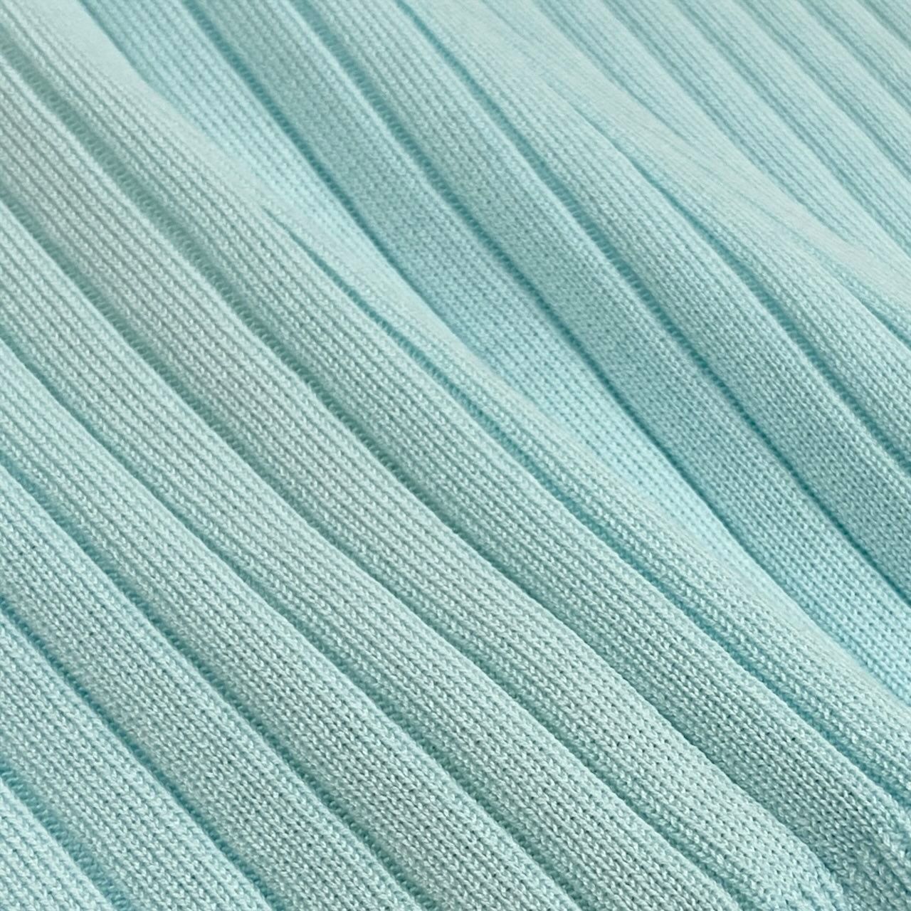 Chanel Ce1 Rib Knit Vest CC Logo Button Bicolor 40 Light Blue Light Beige Cotton — view 5