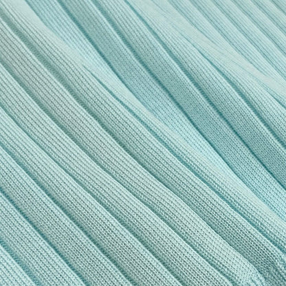 Chanel Ce1 Rib Knit Vest CC Logo Button Bicolor 40 Light Blue Light Beige Cotton — view 5