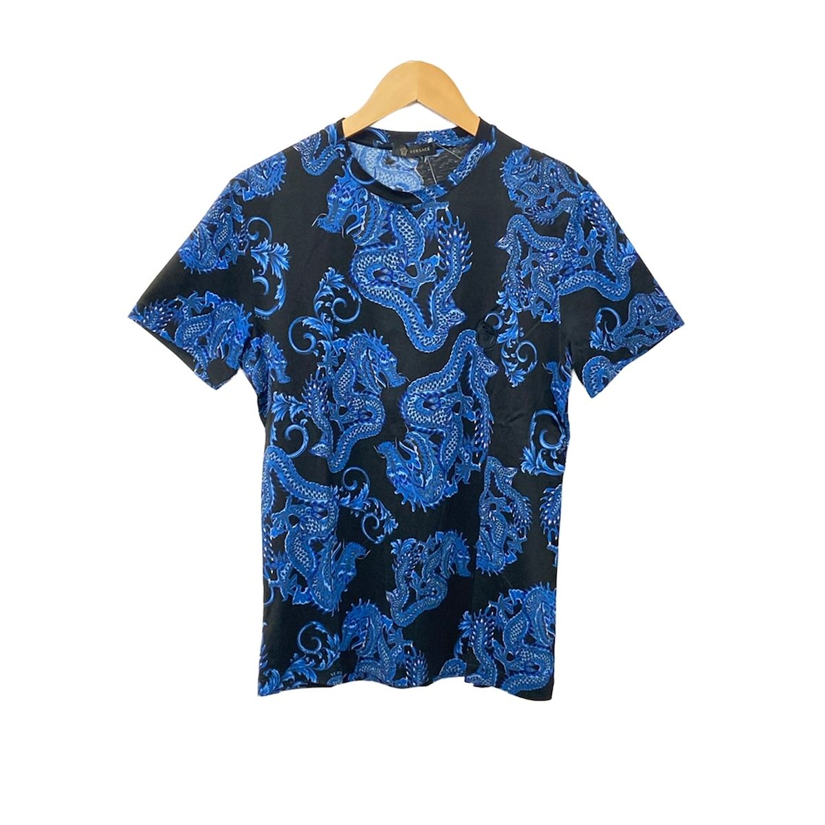 Versace Short Sleeve T-Shirt M Black Blue Multi Crew Neck Dragon