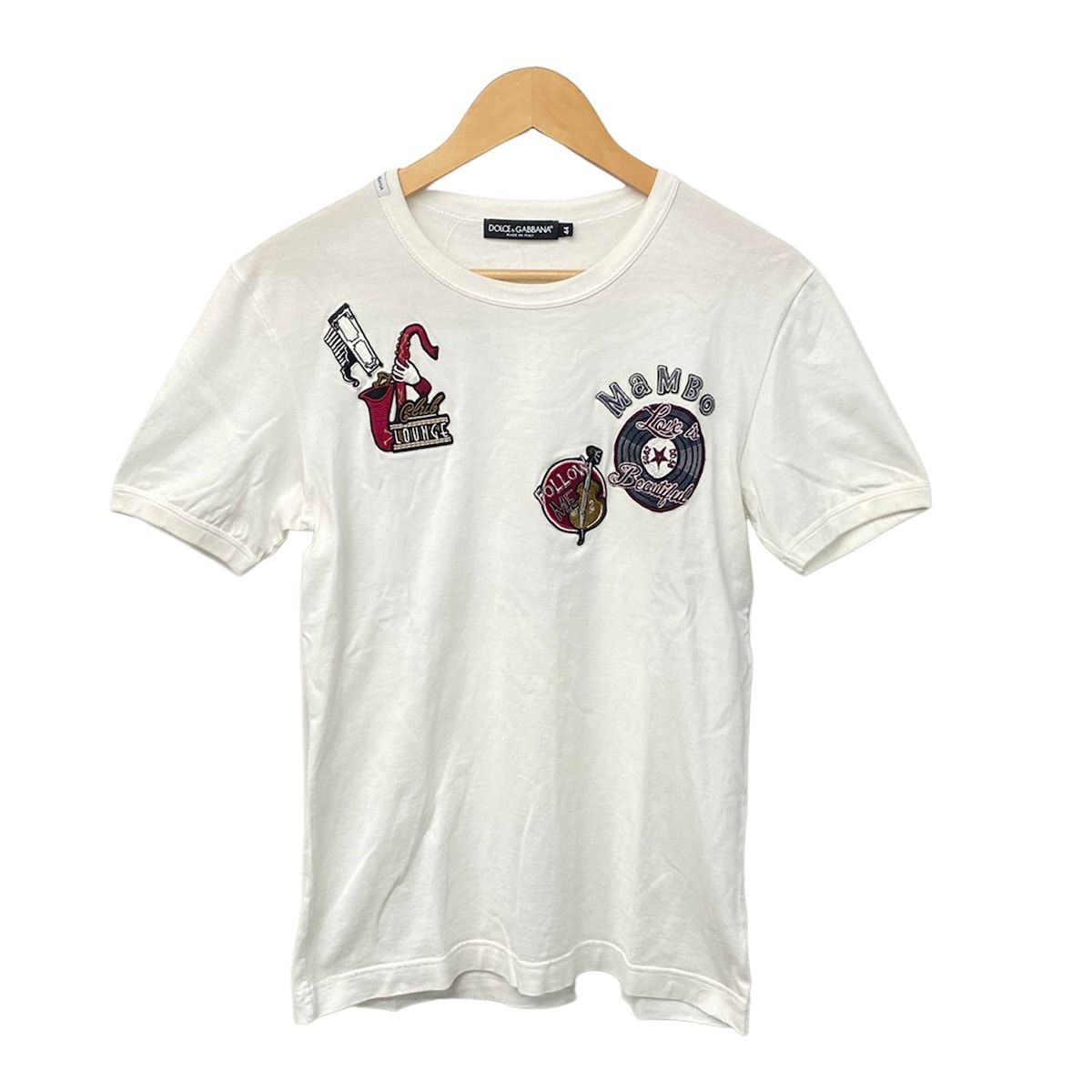 Dolce & Gabbana Short Sleeve T-Shirt 44 S White Multi Crew Neck Patch