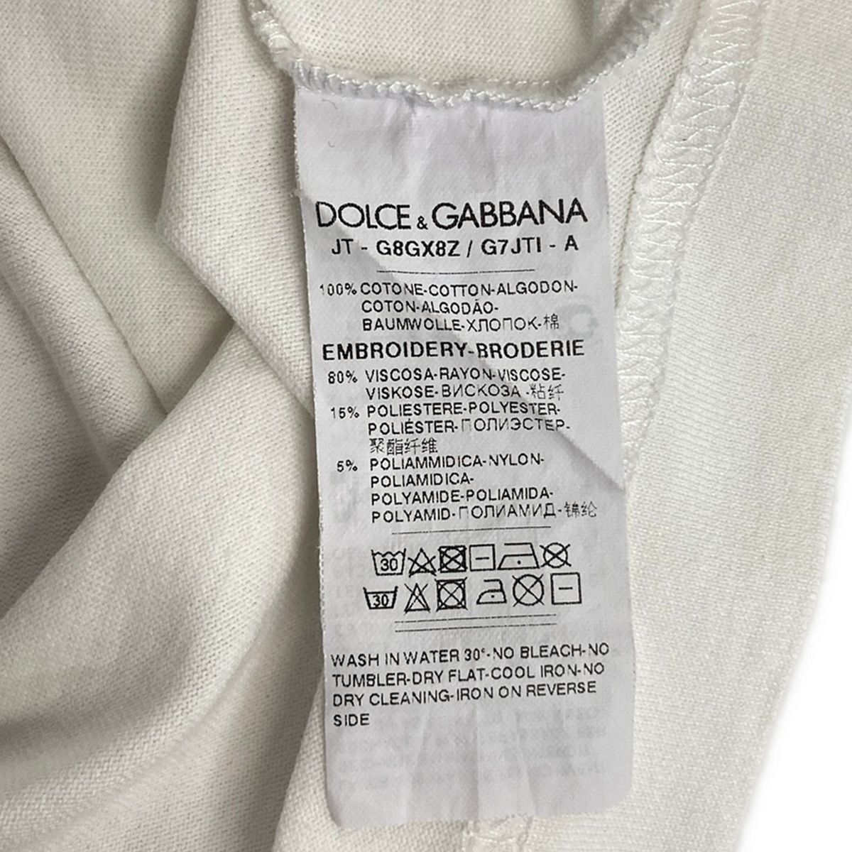Dolce & Gabbana Short Sleeve T-Shirt 44 S White Multi Crew Neck Patch — view 4
