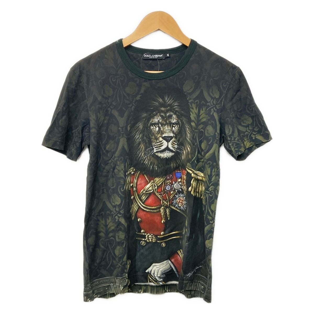 Dolce & Gabbana Short Sleeve T-Shirt 46 S Black Dark Green Multi Crew Neck Lion