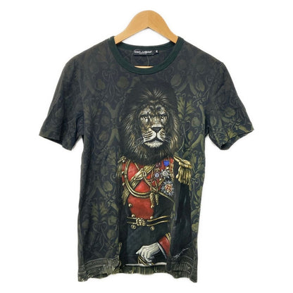 Dolce & Gabbana Short Sleeve T-Shirt 46 S Black Dark Green Multi Crew Neck Lion