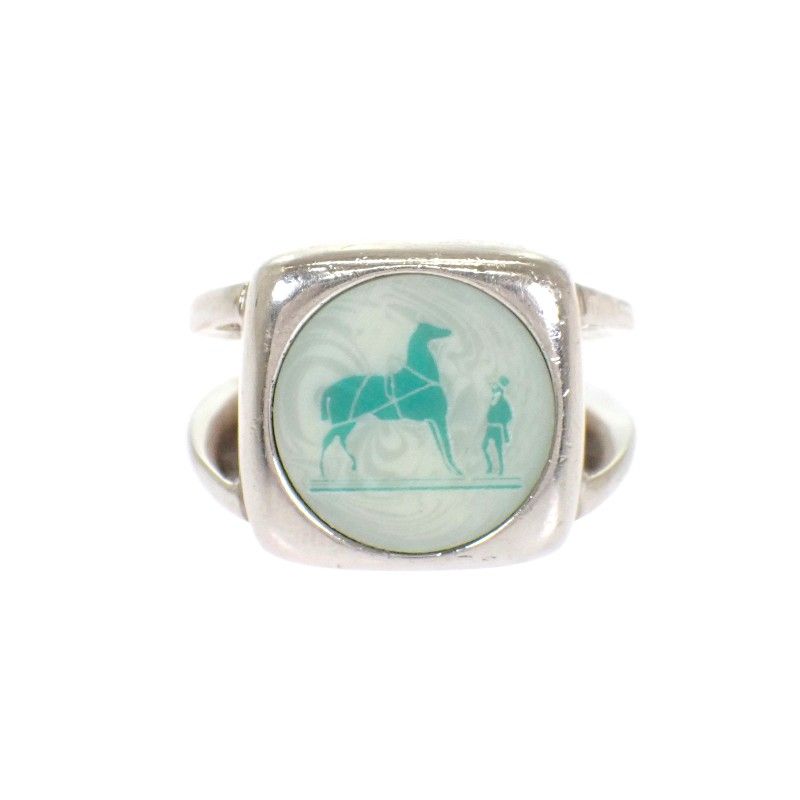 Hermes Corozo Horse Ring Metal Shell Silver Green 53 Ab — view 2
