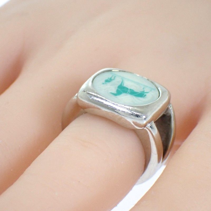 Hermes Corozo Horse Ring Metal Shell Silver Green 53 Ab
