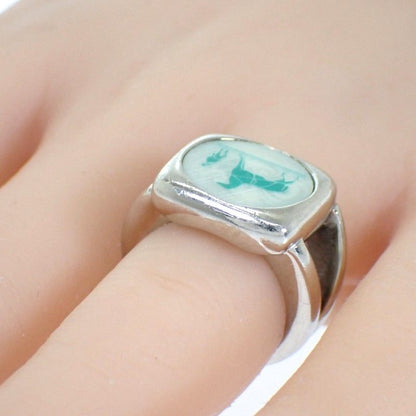 Hermes Corozo Horse Ring Metal Shell Silver Green 53 Ab