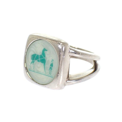 Hermes Corozo Horse Ring Metal Shell Silver Green 53 Ab — view 3