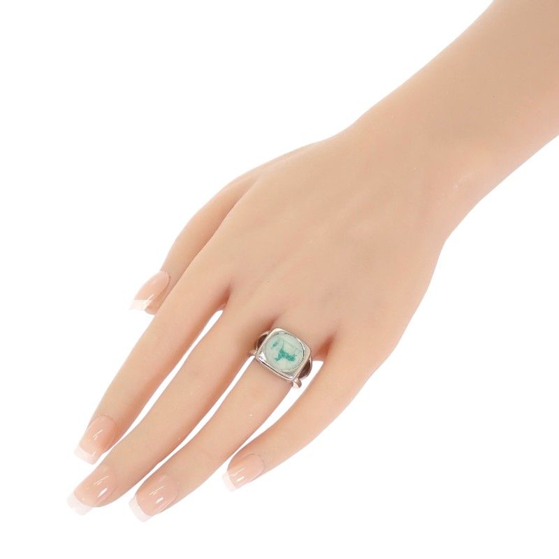 Hermes Corozo Horse Ring Metal Shell Silver Green 53 Ab
