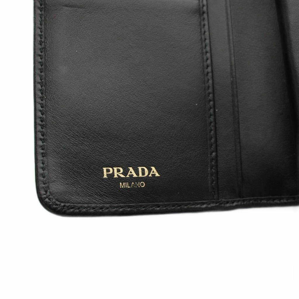 Prada Bifold Wallet Compact Leather Ribbon Motif Black YM — view 7