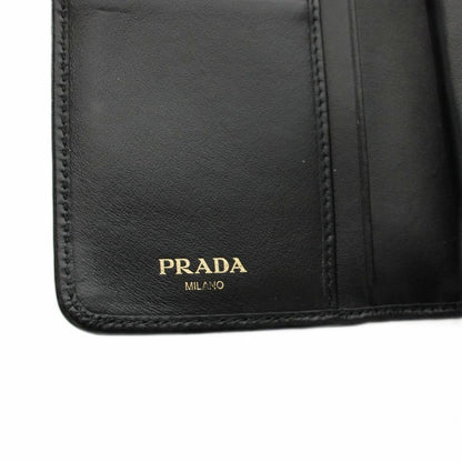 Prada Bifold Wallet Compact Leather Ribbon Motif Black YM — view 7