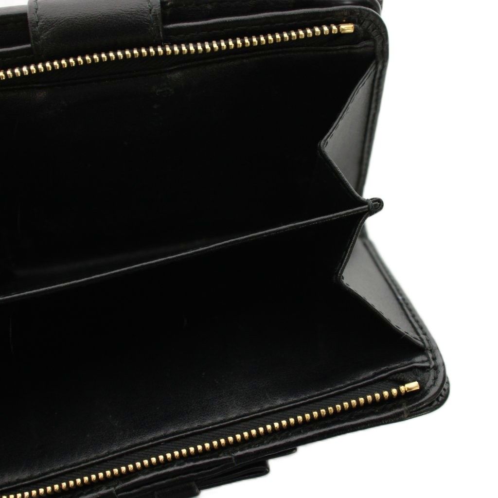 Prada Bifold Wallet Compact Leather Ribbon Motif Black YM — view 5