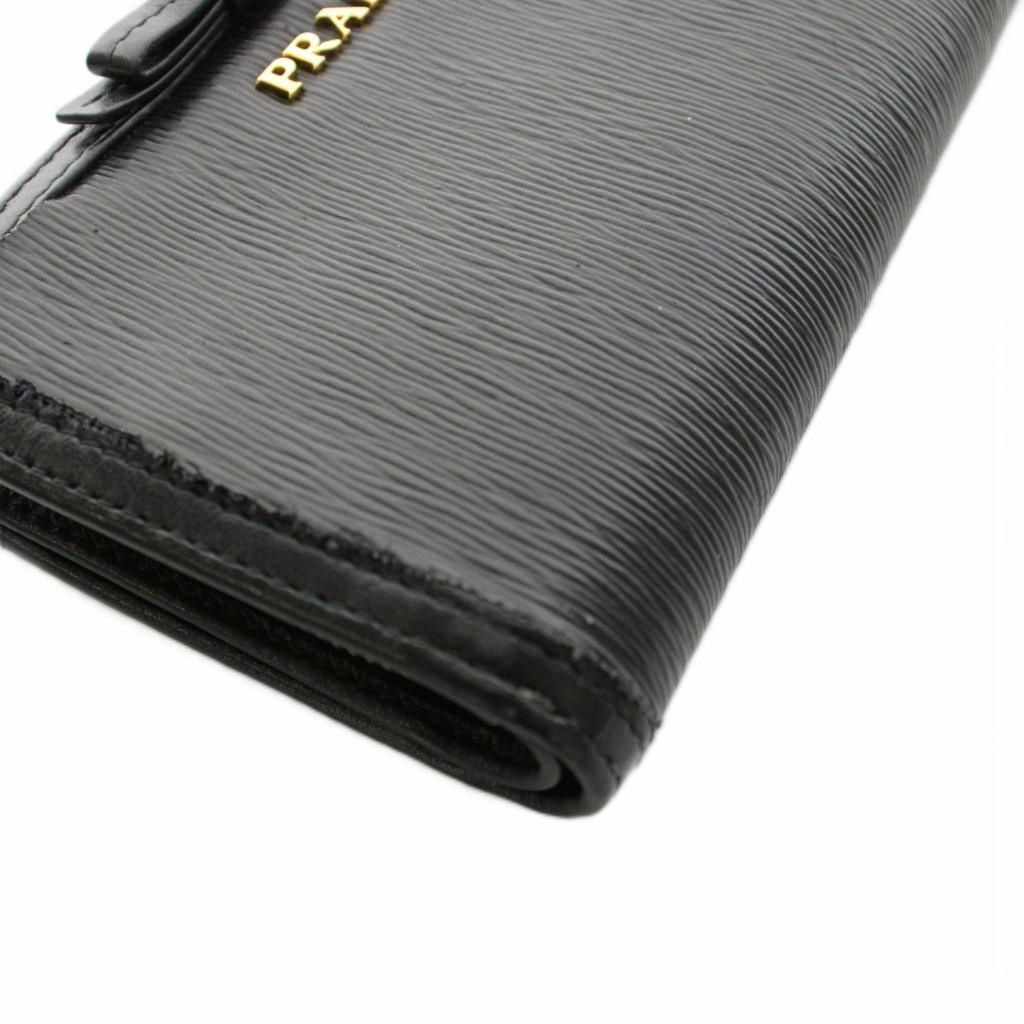 Prada Bifold Wallet Compact Leather Ribbon Motif Black YM — view 4