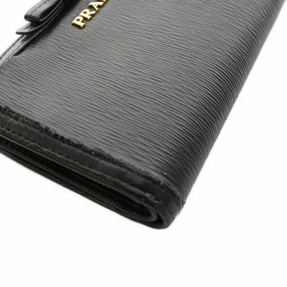 Prada Bifold Wallet Compact Leather Ribbon Motif Black YM — view 4