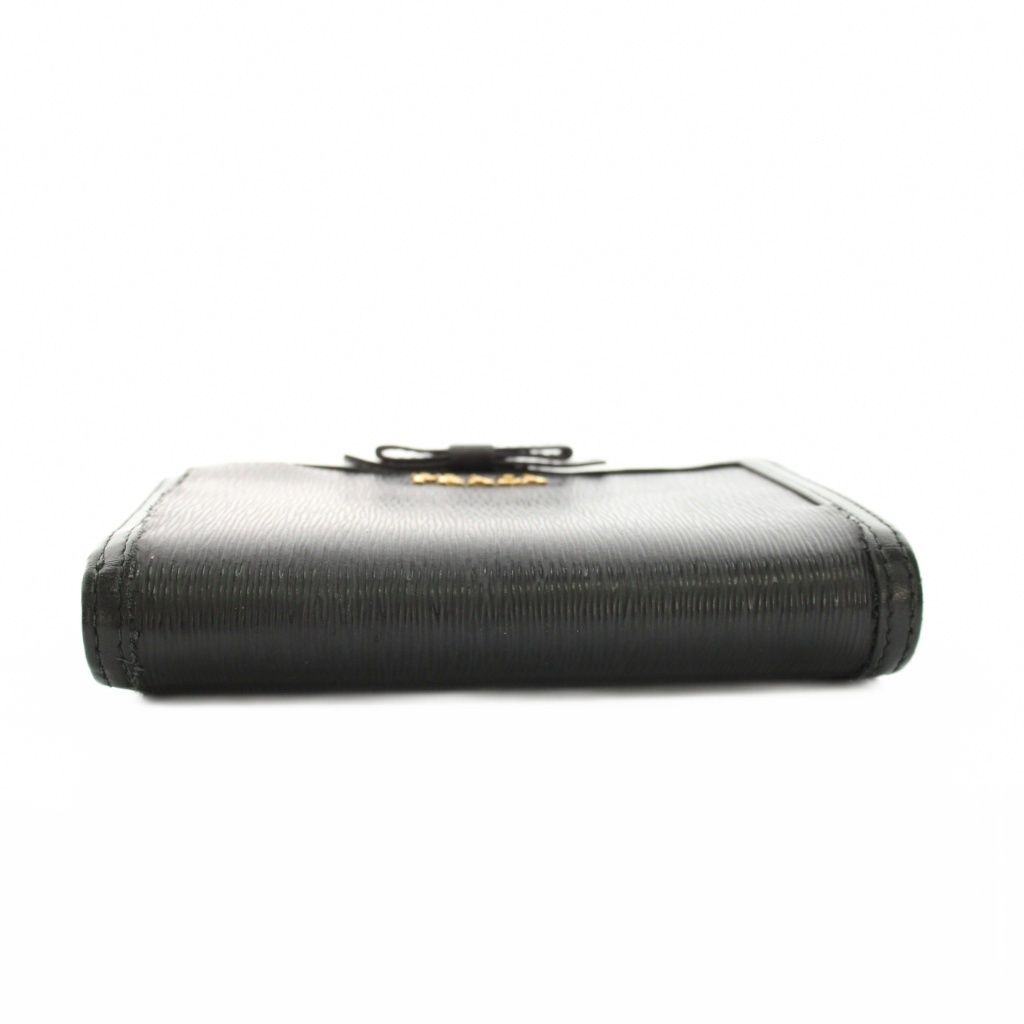 Prada Bifold Wallet Compact Leather Ribbon Motif Black YM — view 3
