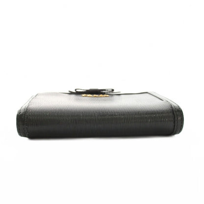 Prada Bifold Wallet Compact Leather Ribbon Motif Black YM — view 3