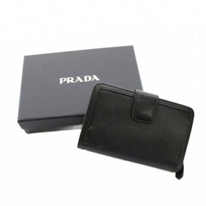 Prada Bifold Wallet Compact Leather Ribbon Motif Black YM — view 9