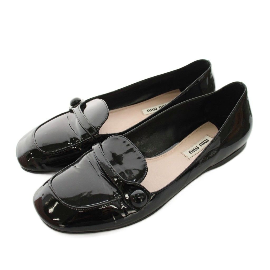 Miu Miu Miu Loafers Flat Shoes Enamel 38 Black YM