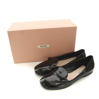 Miu Miu Miu Loafers Flat Shoes Enamel 38 Black YM — view 9