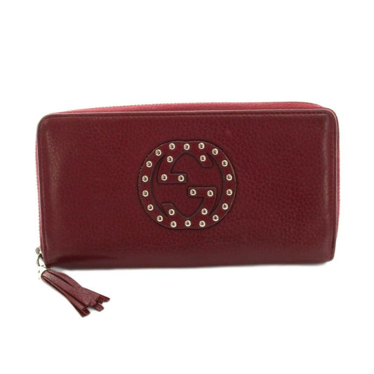 Gucci Soho Wallet Zip Around Logo Studs Leather Bordeaux YM