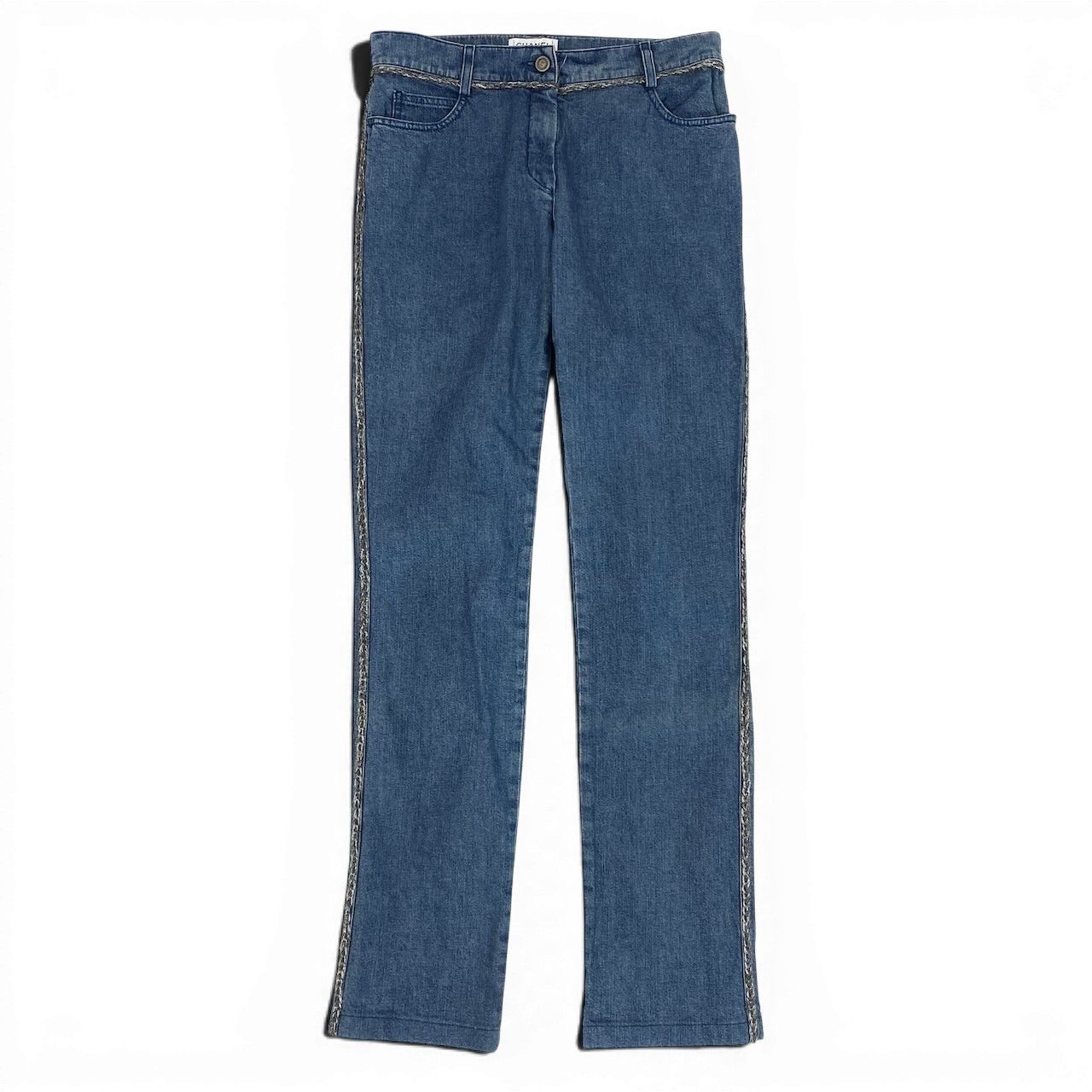 Chanel E1 Tweed Chain Trim Skinny Denim 36 Indigo See Image Jeans — view 2