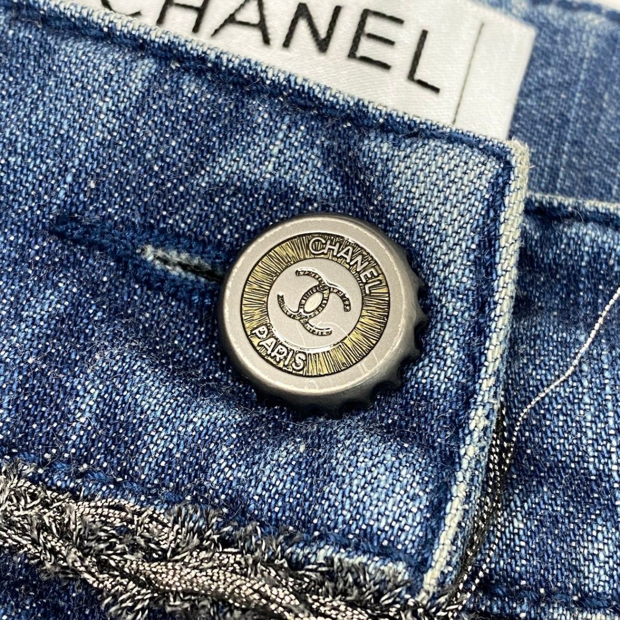 Chanel E1 Tweed Chain Trim Skinny Denim 36 Indigo See Image Jeans — view 8