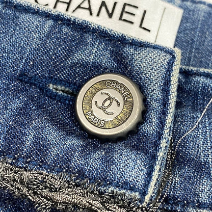 Chanel E1 Tweed Chain Trim Skinny Denim 36 Indigo See Image Jeans — view 8