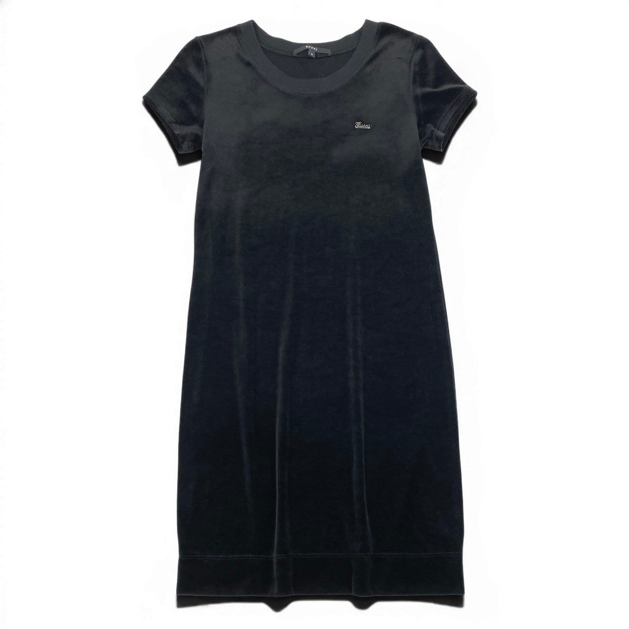 Gucci E1 Short Sleeve Velour a Dos Dress S Black — view 2