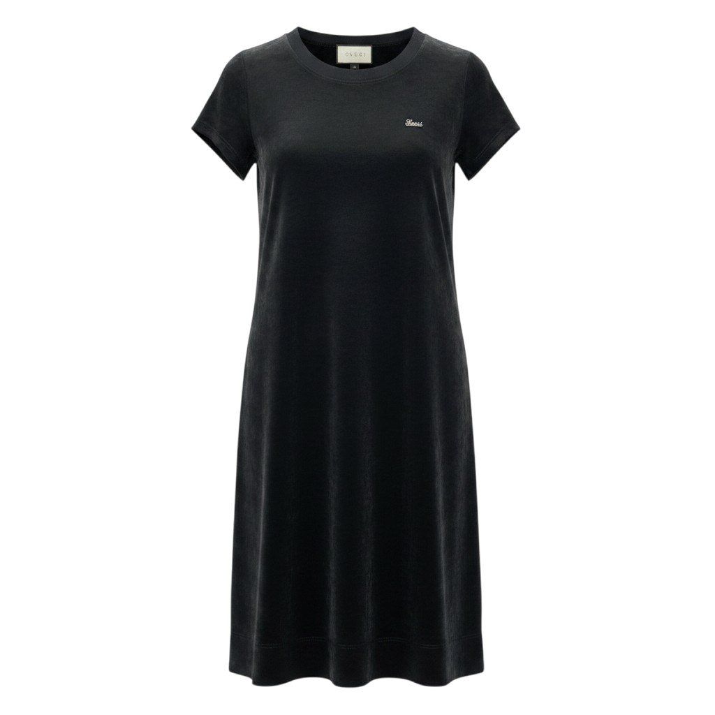 Gucci E1 Short Sleeve Velour a Dos Dress S Black