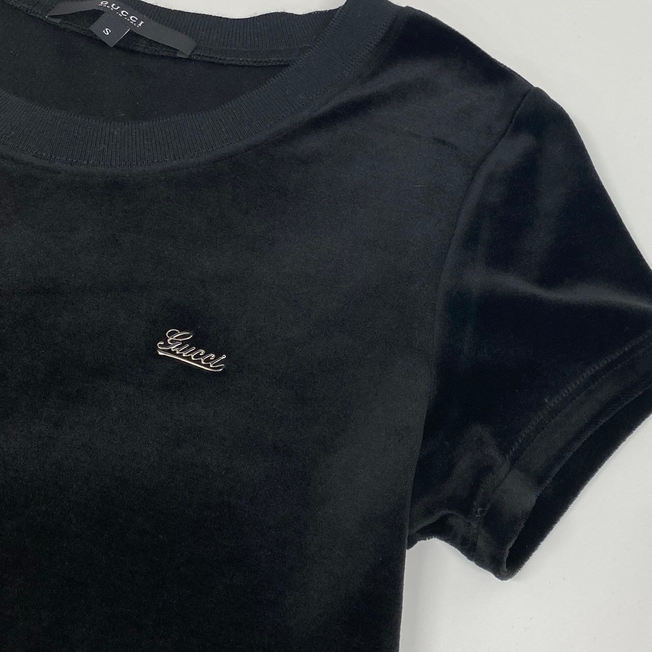 Gucci E1 Short Sleeve Velour a Dos Dress S Black — view 6