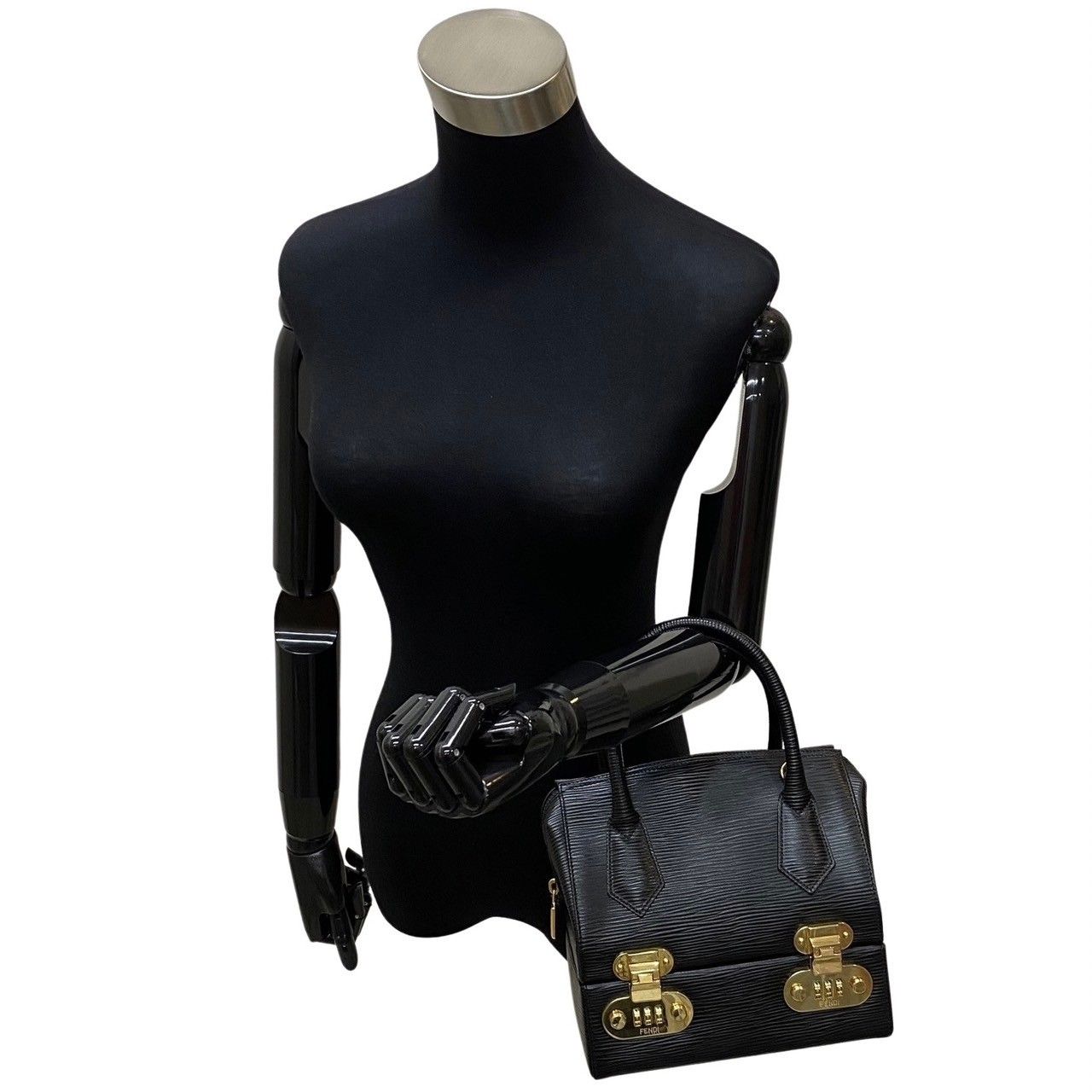 Fendi Logo Epi Leather 2-Way Vanity Makeup Box Shoulder Bag Black — view 2