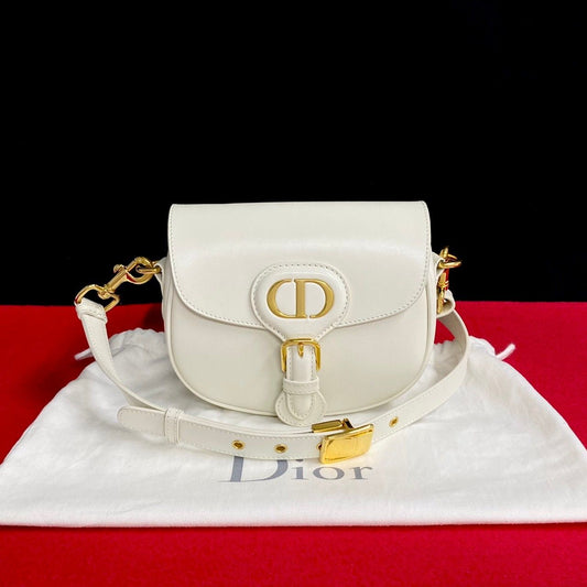 Dior Bobbi Small CD Logo Box Calf Leather Shoulder Bag White