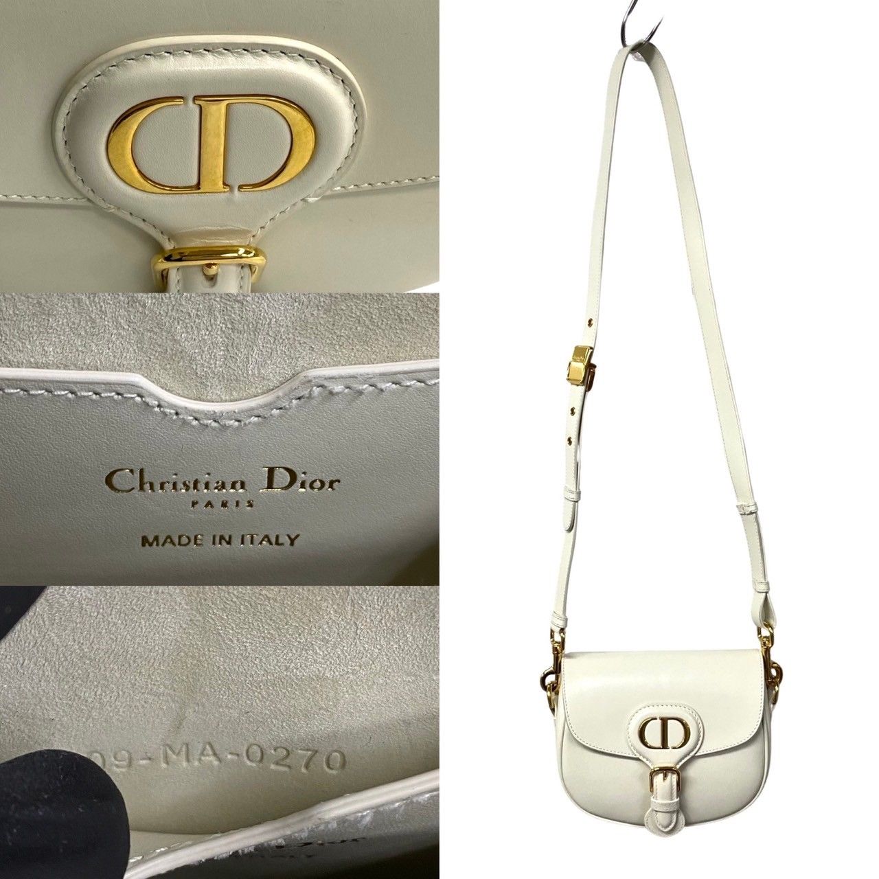 Dior Bobbi Small CD Logo Box Calf Leather Shoulder Bag White — view 3