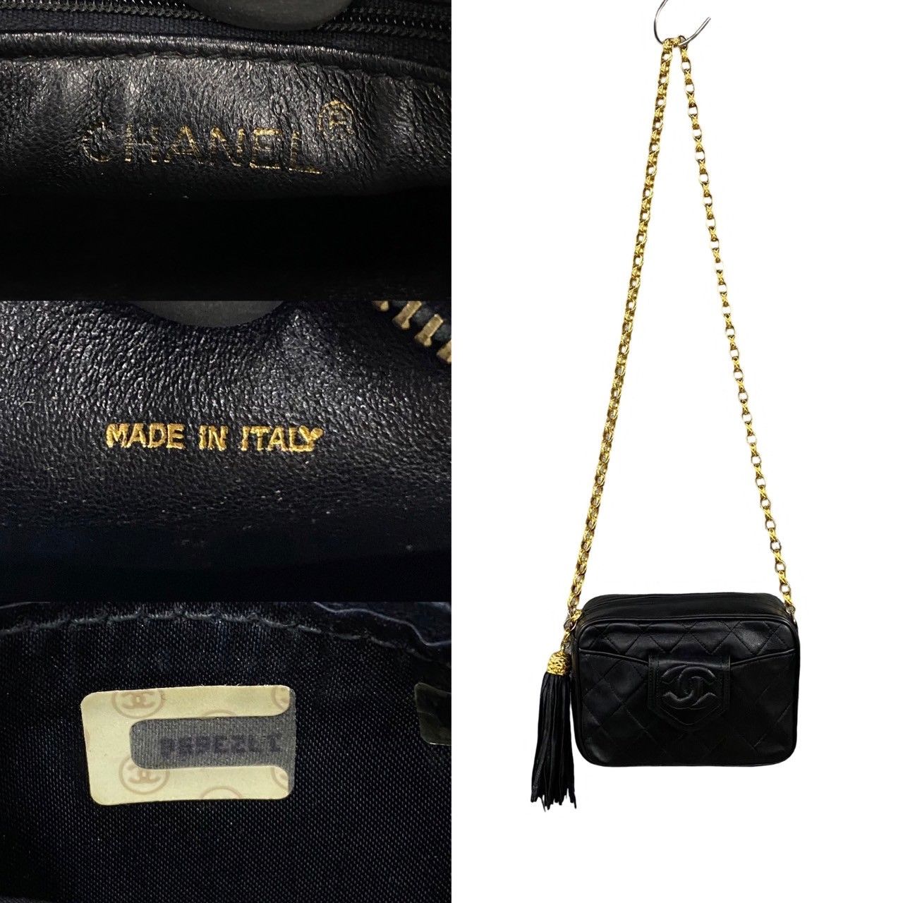 Chanel Box Quilted Lambskin Leather Fringe Chain Shoulder Bag Black — view 3