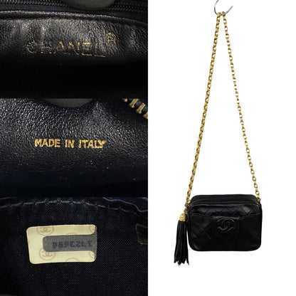 Chanel Box Quilted Lambskin Leather Fringe Chain Shoulder Bag Black — view 3