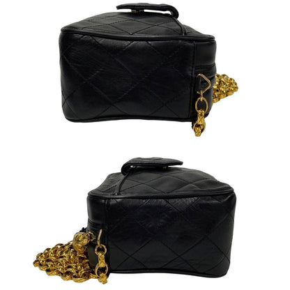 Chanel Box Quilted Lambskin Leather Fringe Chain Shoulder Bag Black — view 6