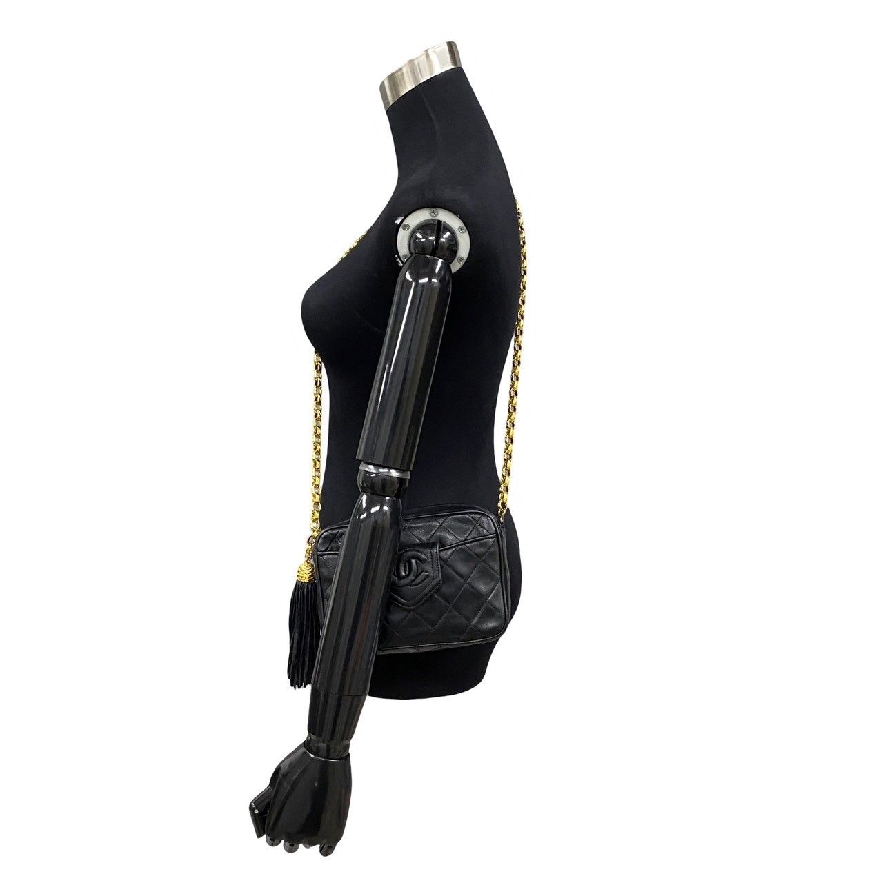 Chanel Box Quilted Lambskin Leather Fringe Chain Shoulder Bag Black — view 2