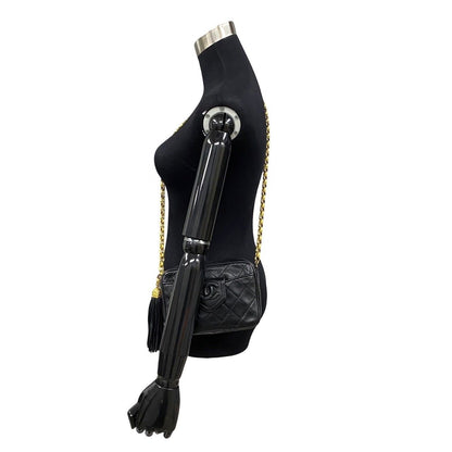 Chanel Box Quilted Lambskin Leather Fringe Chain Shoulder Bag Black — view 2