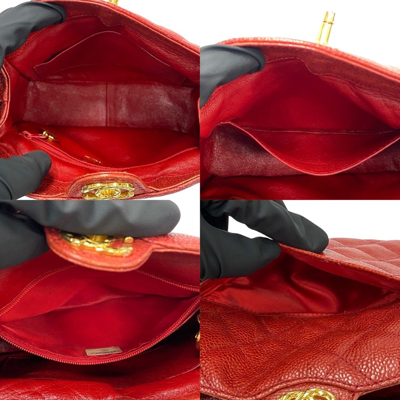 Chanel Card Seal Quilted CC Logo Caviar Leather Shoulder Bag Pochette Red — view 8