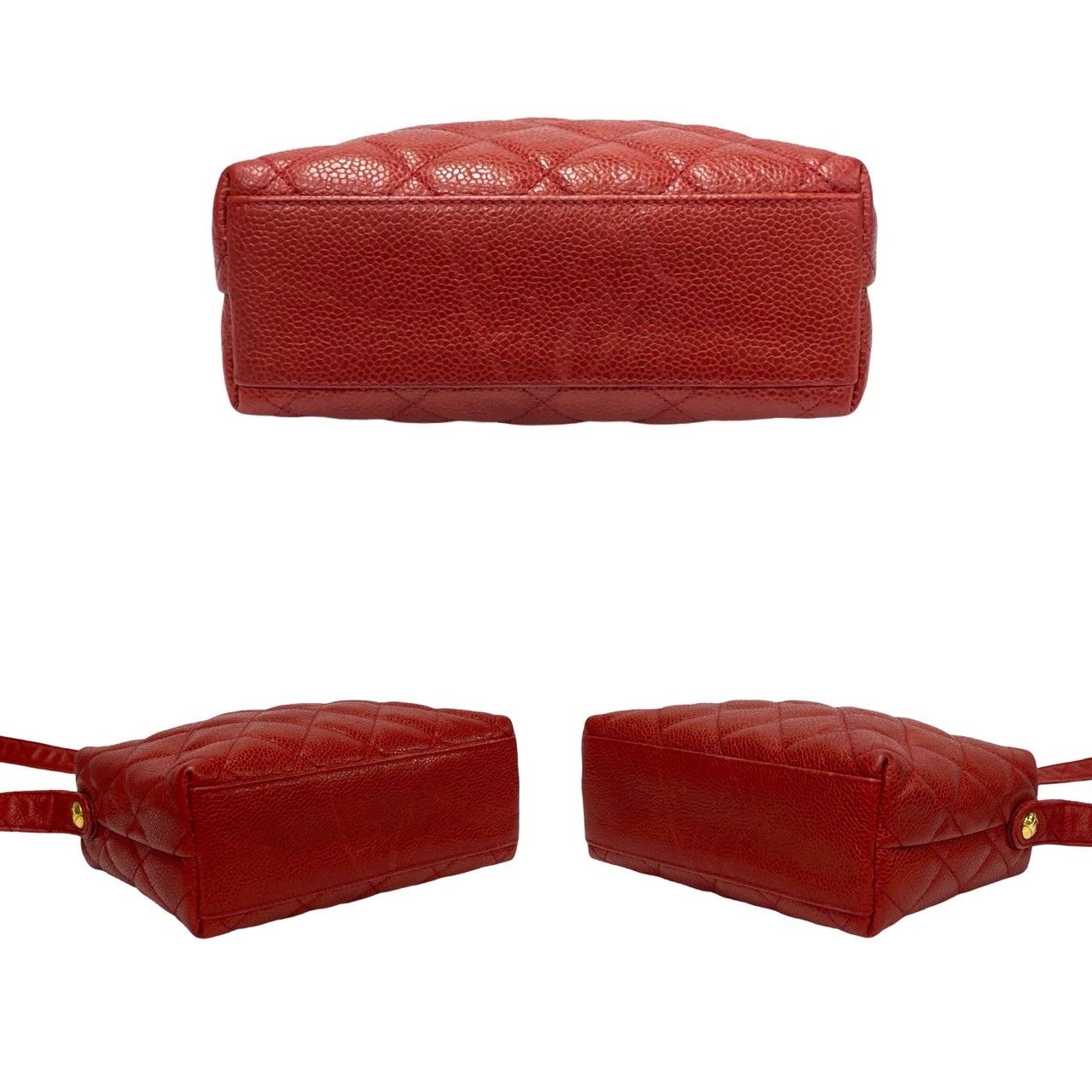 Chanel Card Seal Quilted CC Logo Caviar Leather Shoulder Bag Pochette Red — view 6