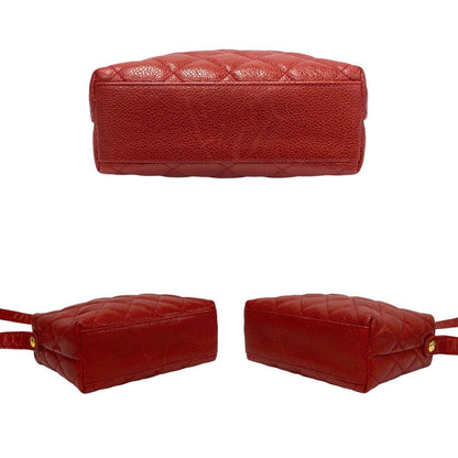 Chanel Card Seal Quilted CC Logo Caviar Leather Shoulder Bag Pochette Red — view 6